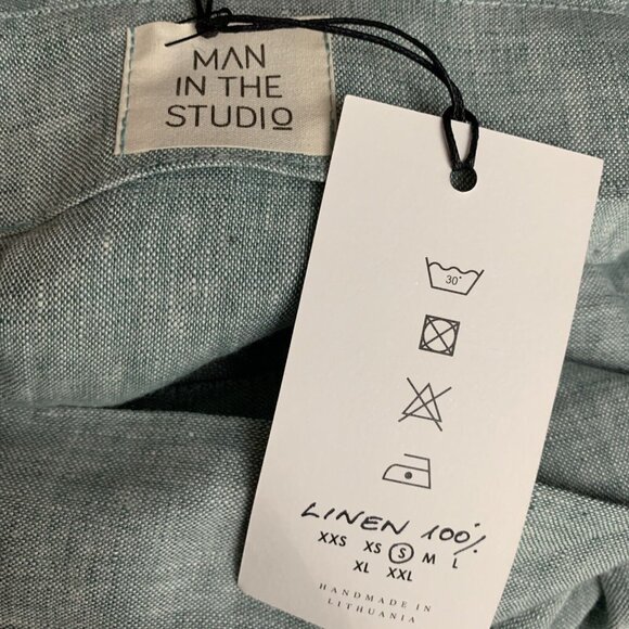 Man in the Studio Dress Size Small 100% Linen Heathered Blue Sleeveless Pockets - Picture 4 of 5